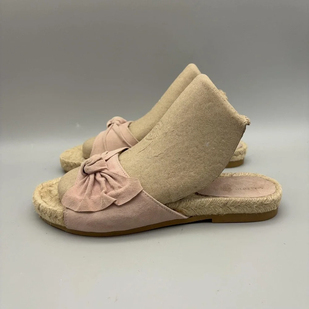 Saks Fifth Avenue Sandals Womens Size 6.5 Pink Suede Bow Espadrille Slide Shoes